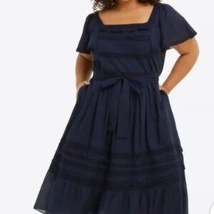 Draper James Navy Square-Neck Lace Midi Dress-no belt